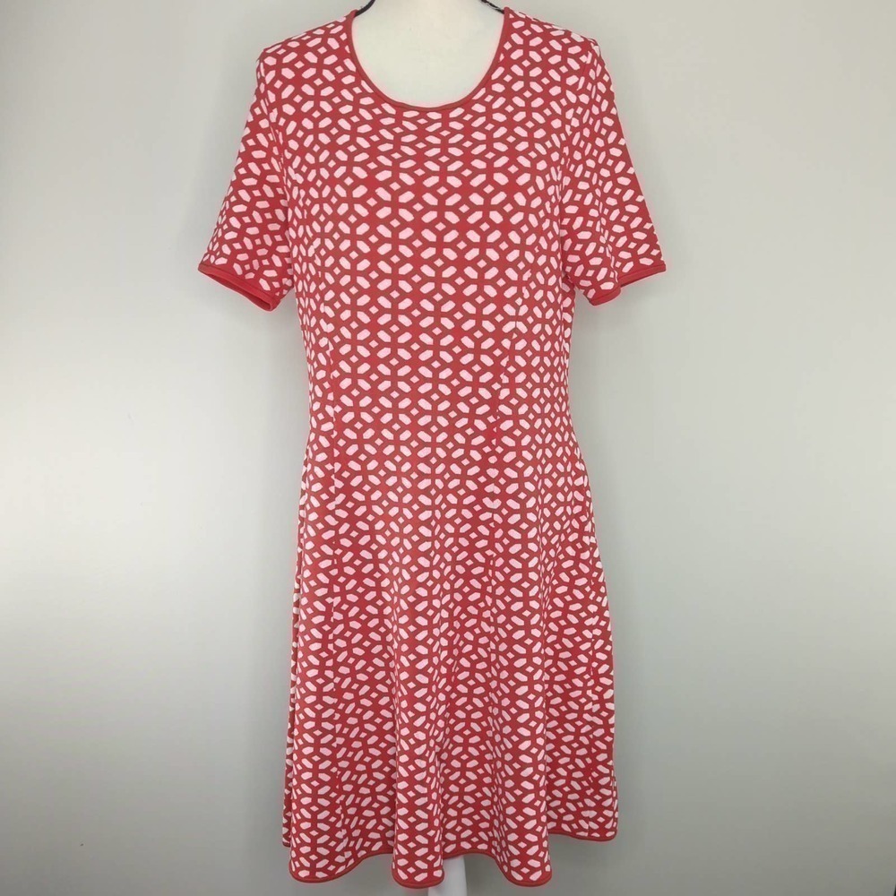 Pink Tartan‎ Womens Heavy Knit Fit and Flare Midi Dress Red Patterned XL